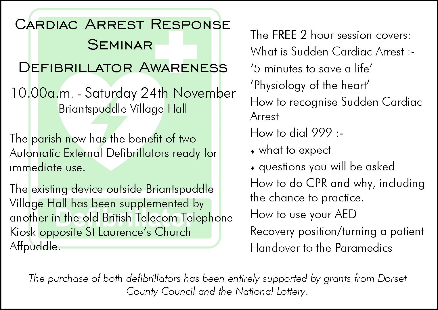 Defibrillator Awareness advert – AFFPUDDLE & BRIANTSPUDDLE